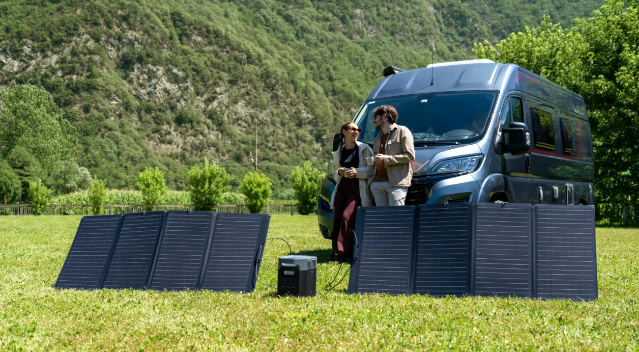 panel solar portátil EcoFlow al aire libre en primavera argentina