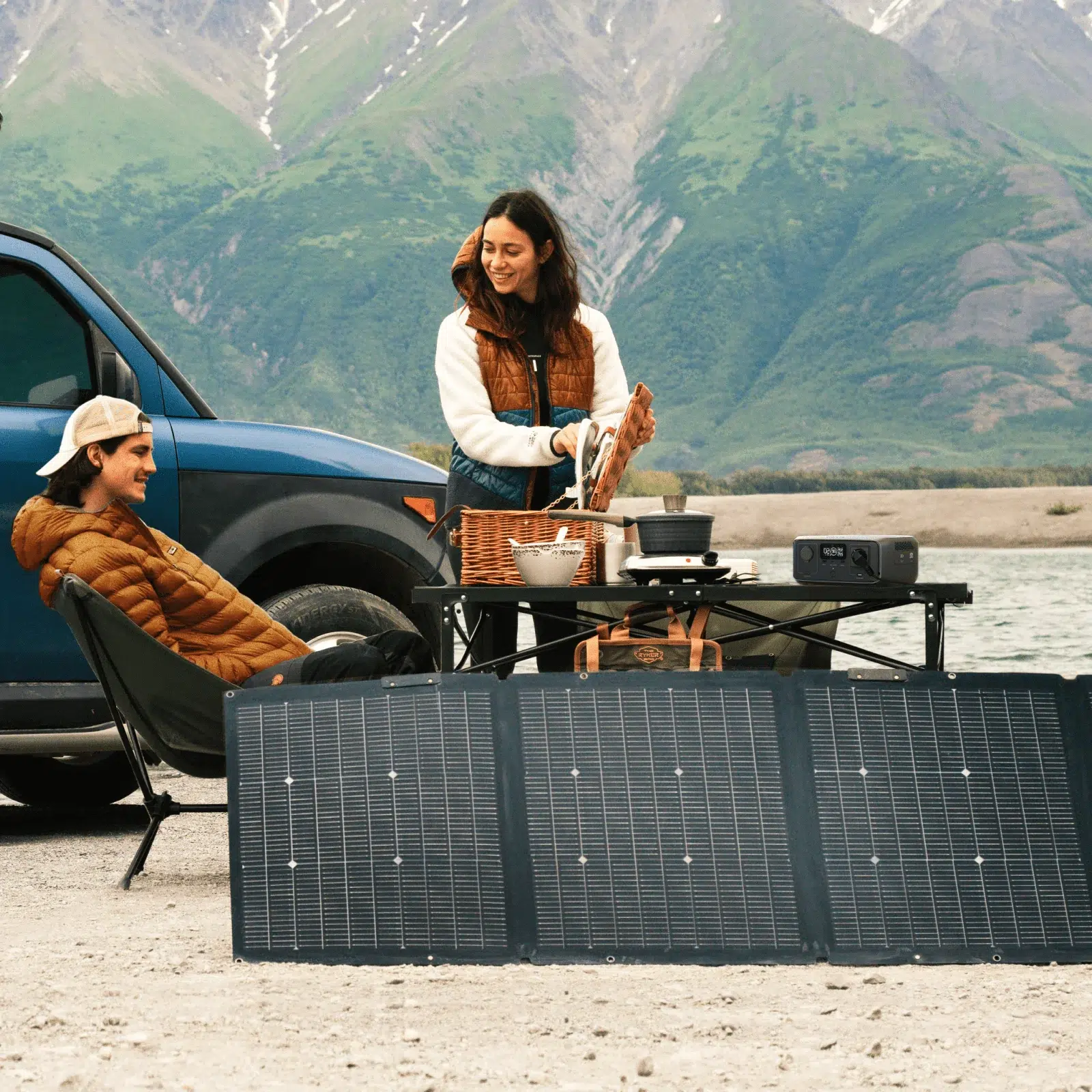 Panel solar portátil EcoFlow funcionando en invierno argentino
