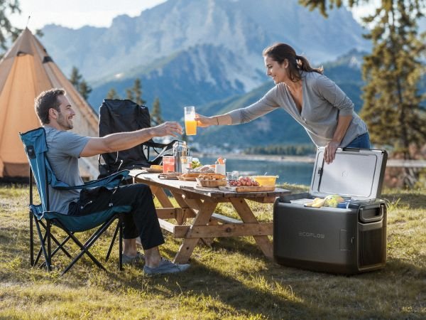 Heladera portátil EcoFlow Glacier Classic 35 L en un camping de Argentina